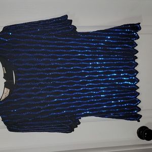 Vintage Blue and Black sequin blouse